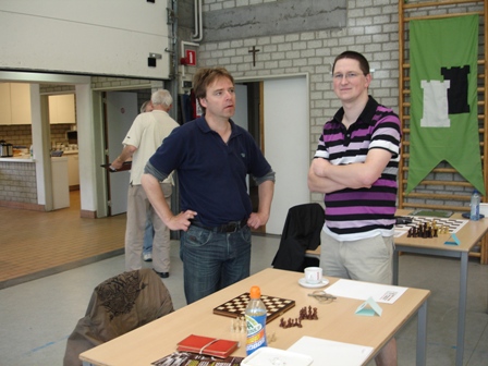 Dolf Wissmann (on the left) and Andy Ooms at a Belgian Solving Championship.